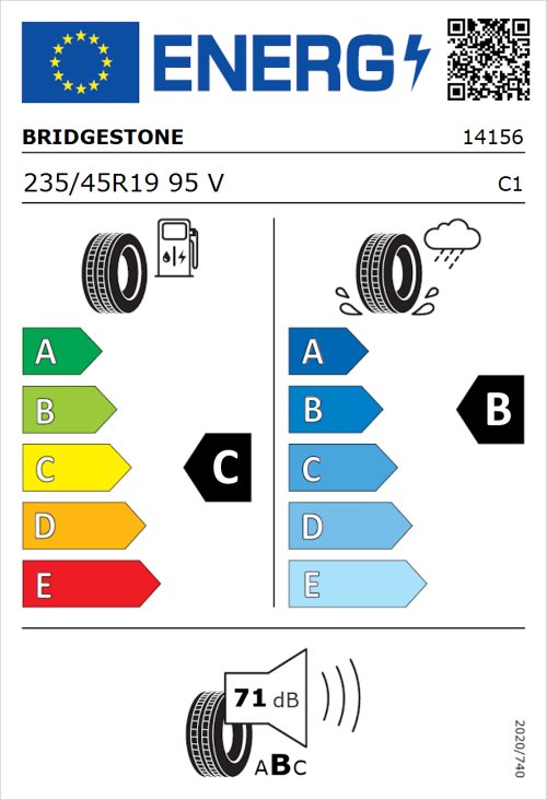 Tyre Label for Bridgestone Dueler H/P Sport 235/45R19 95V