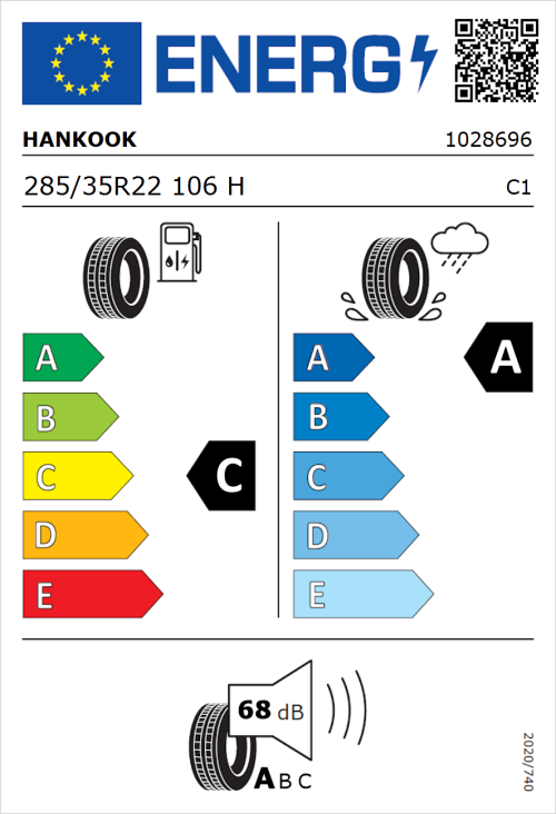 Tyre Label for Hankook Ventus S1 evo3 EV K127E 285/35R22 106H