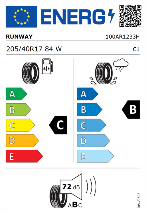 Tyre Label for Runway Enduro Sport 205/40R17 84W