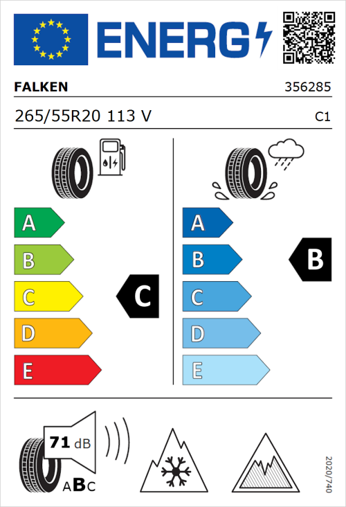 Tyre Label for Falken Euroall Season AS220 PRO 265/55R20 113V
