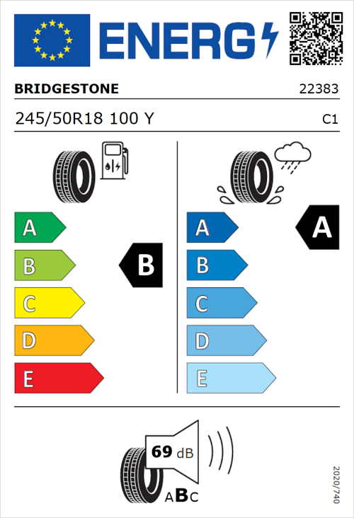 Tyre Label for Bridgestone Turanza 6 245/50R18 100Y