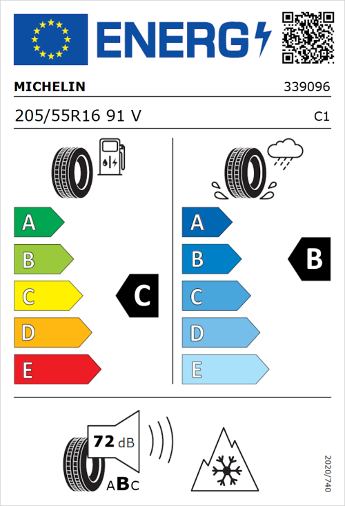 Tyre Label for Michelin CrossClimate 3 205/55R16 91V