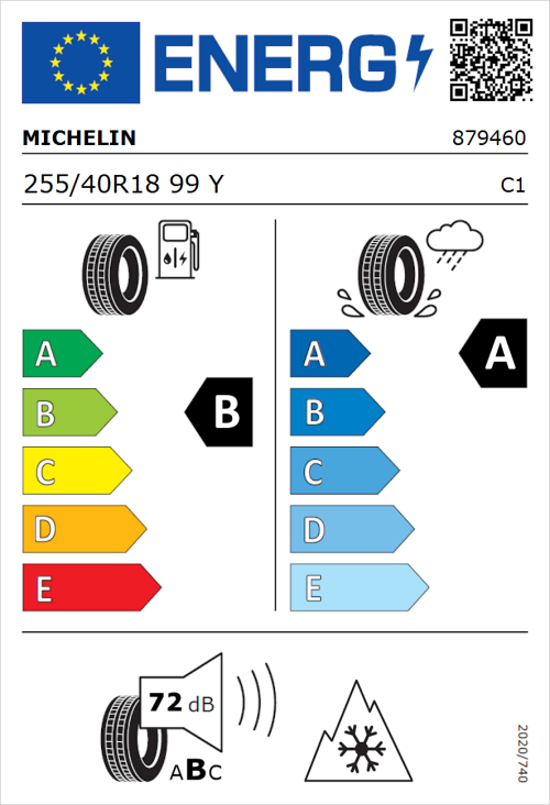 Tyre Label for Michelin CrossClimate 3 255/40R18 99Y