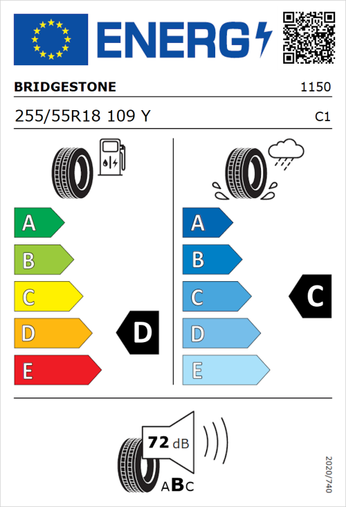 Tyre Label for Bridgestone Dueler H/P Sport 255/55R18 109Y