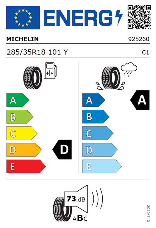 Tyre Label for Michelin Pilot Super Sport 285/35R18 101Y