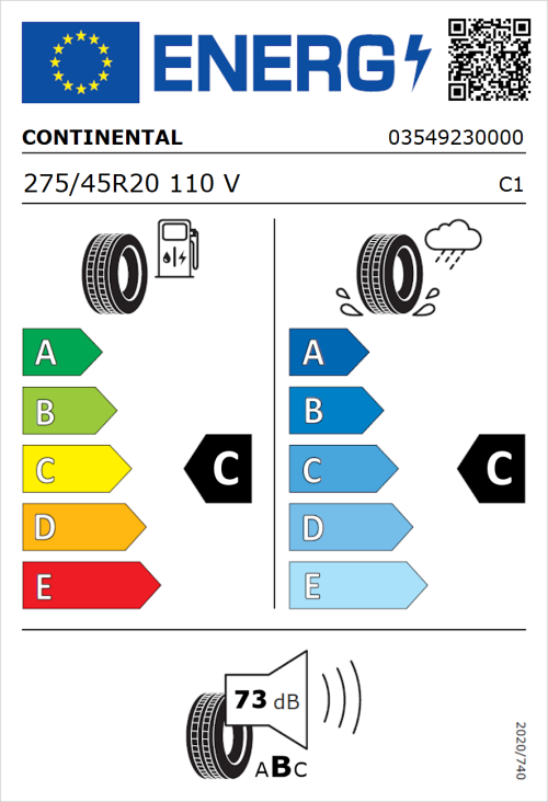 Tyre Label for Continental ContiCrossContact LX Sport 275/45R20 110V